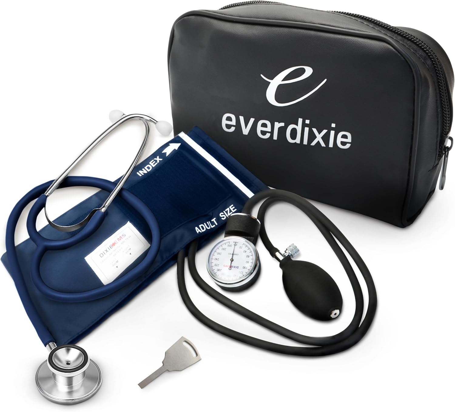 Aneroid Sphygmomanometer and Dual Head Stethoscope Set with Adult Size Blood Pressure Cuff, Calibration Key and