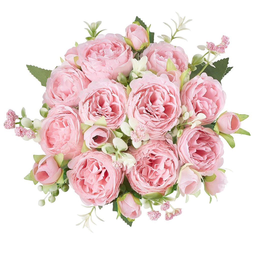 Peonies Artificial Flowers, Silk Pink Fake Flowers Bouquet 2 Pack