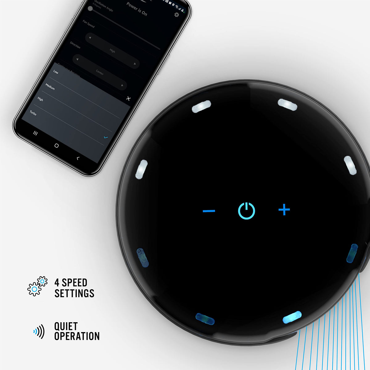 ATOM 2 AE Compact Oscillating Tower Fan with Alexa Voice Control, 90 to 360-Degree Oscillation, Hands-Free Operation