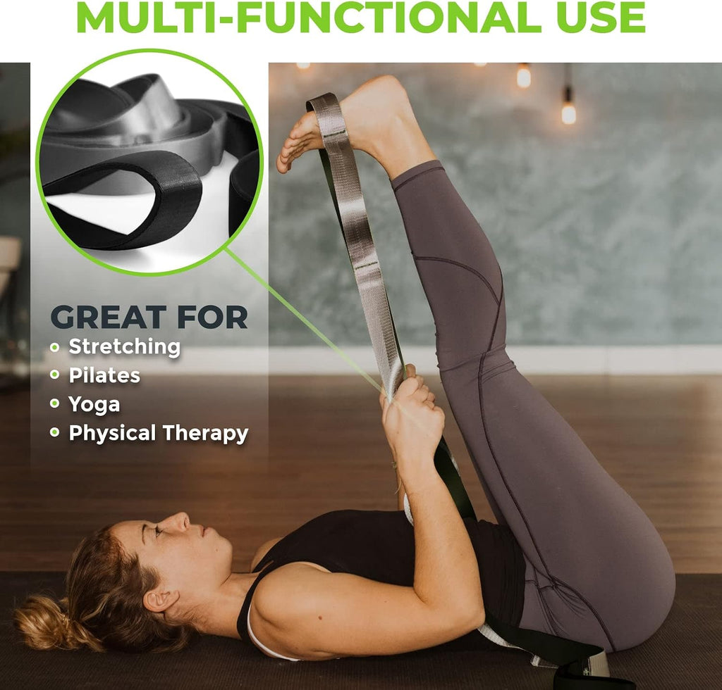 Physical Therapy Yoga Stretch Strap with 12 Loops, 1.5 Inch Wide, 8 Ft Long