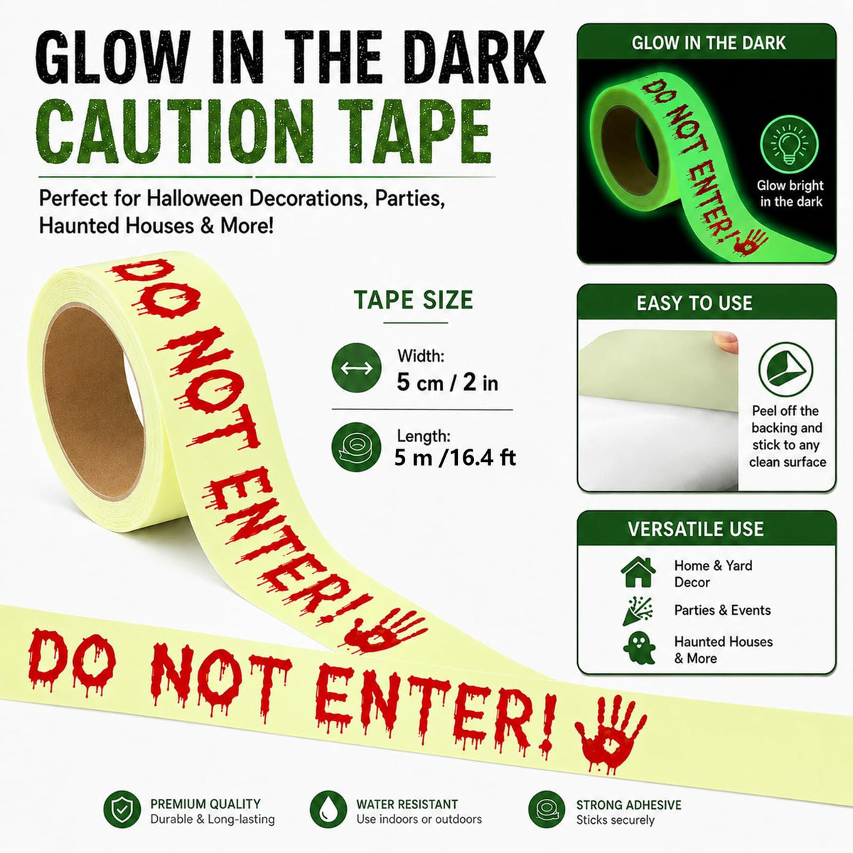 Glow in The Dark Halloween Decorations Caution Tape 2inx16.4ft