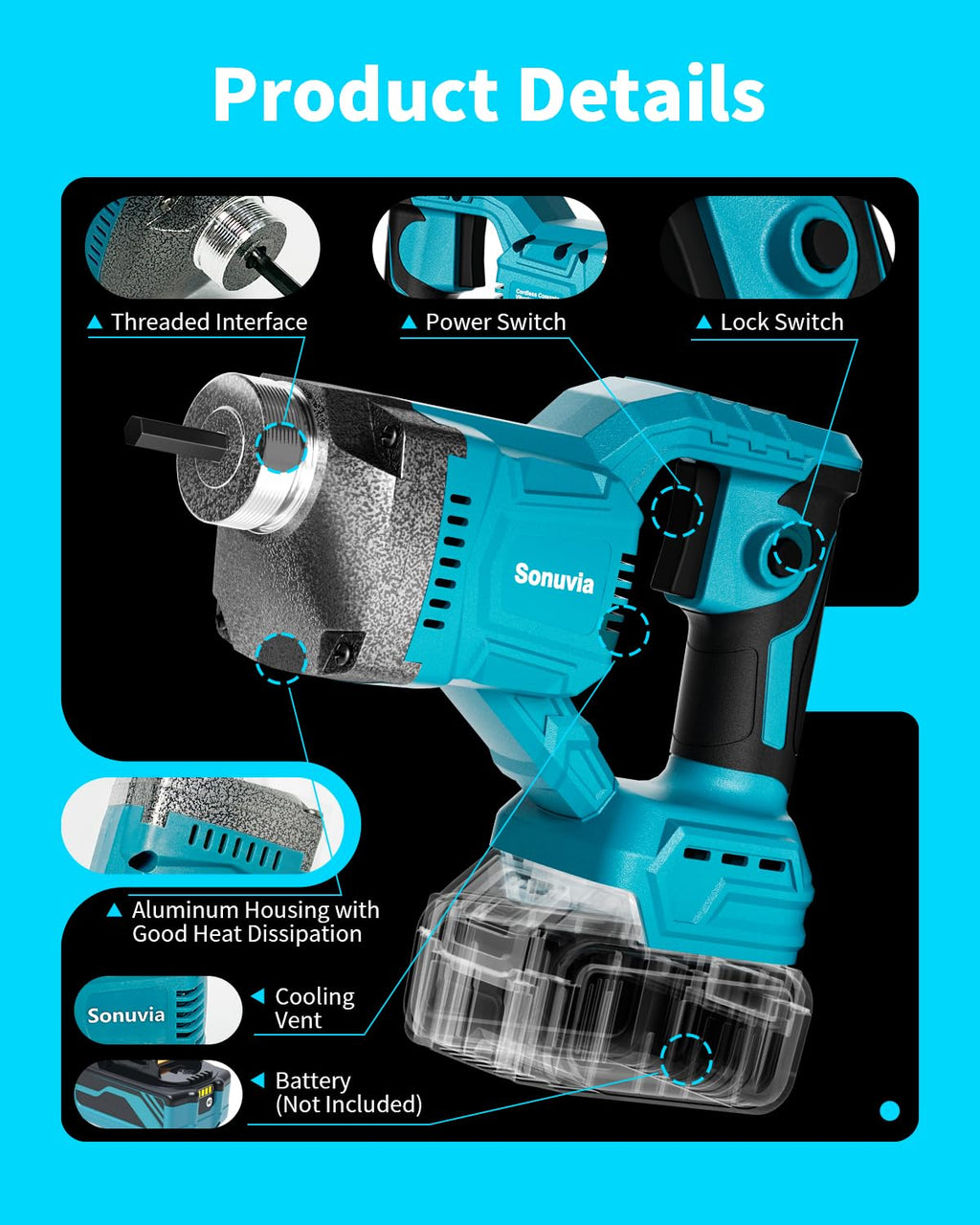 Cordless Concrete Vibrator Compatible with Makita