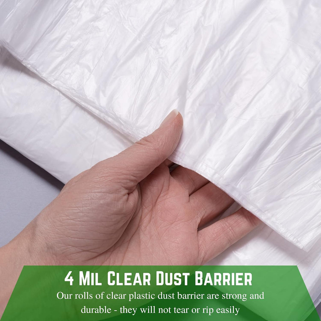 Clear Plastic Dust Barrier - 4 mil - Dust Containment Plastic, Thick Plastic Sheeting, Heavy Duty Polyethylene Film