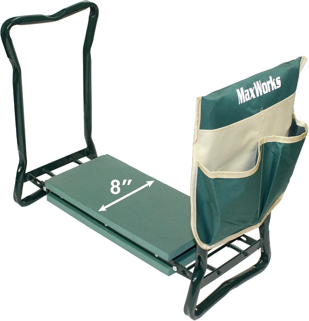 50921 Folding Garden Kneeler Stool with 8 inch Wide Kneeling Pad, with 1 Tools Pouch for Planting and Gardening