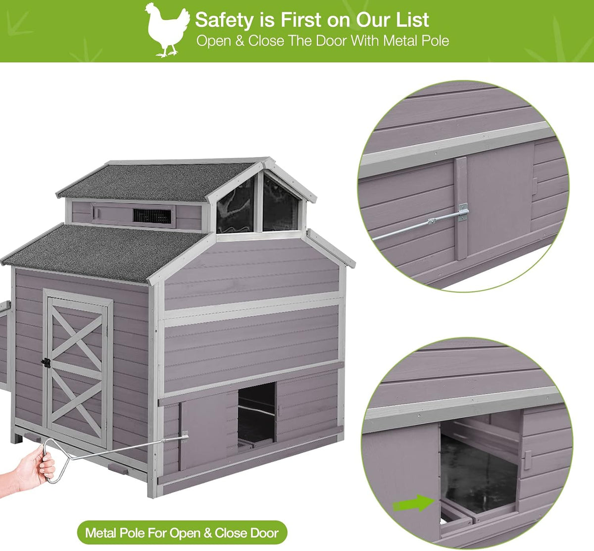 Chicken Coop Large Hen House for 8-10 Chickens Wooden Poultry Cage with Run and Nesting Box 115in