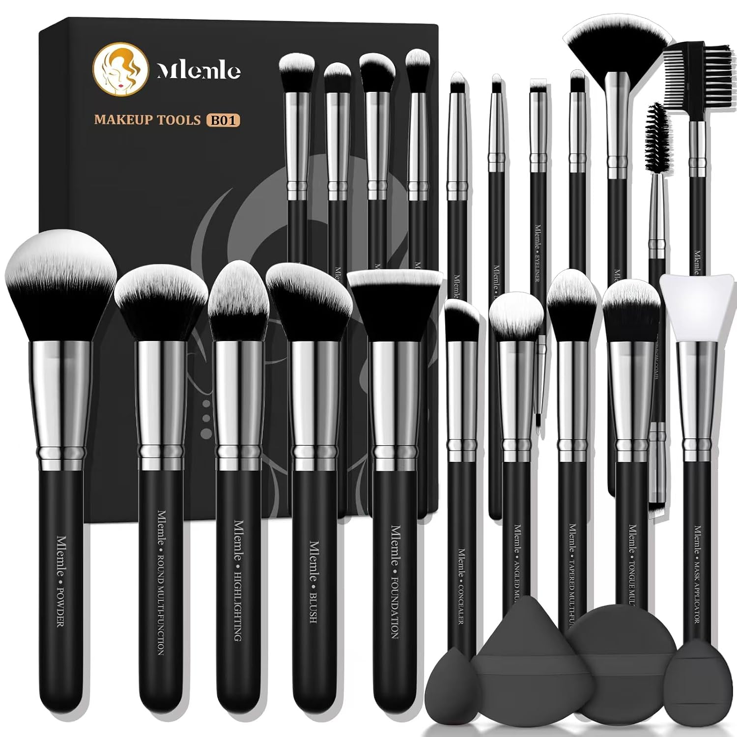 Makeup Brushes Set, Mlemle Professional 25 Pcs Makeup Kit, Include Foundation Powder Blush Concealers Eye shadows 21