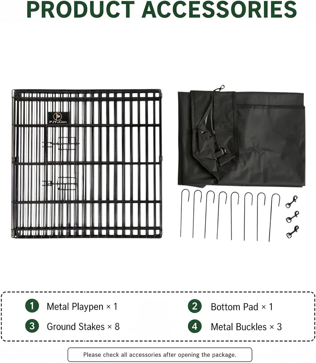 Octagonal Dog Playpen with Bottom Pad - Metal Foldable Exercise Pen, 8 Panels 24" H x 24" W Indoor Outdoor Pet Fence