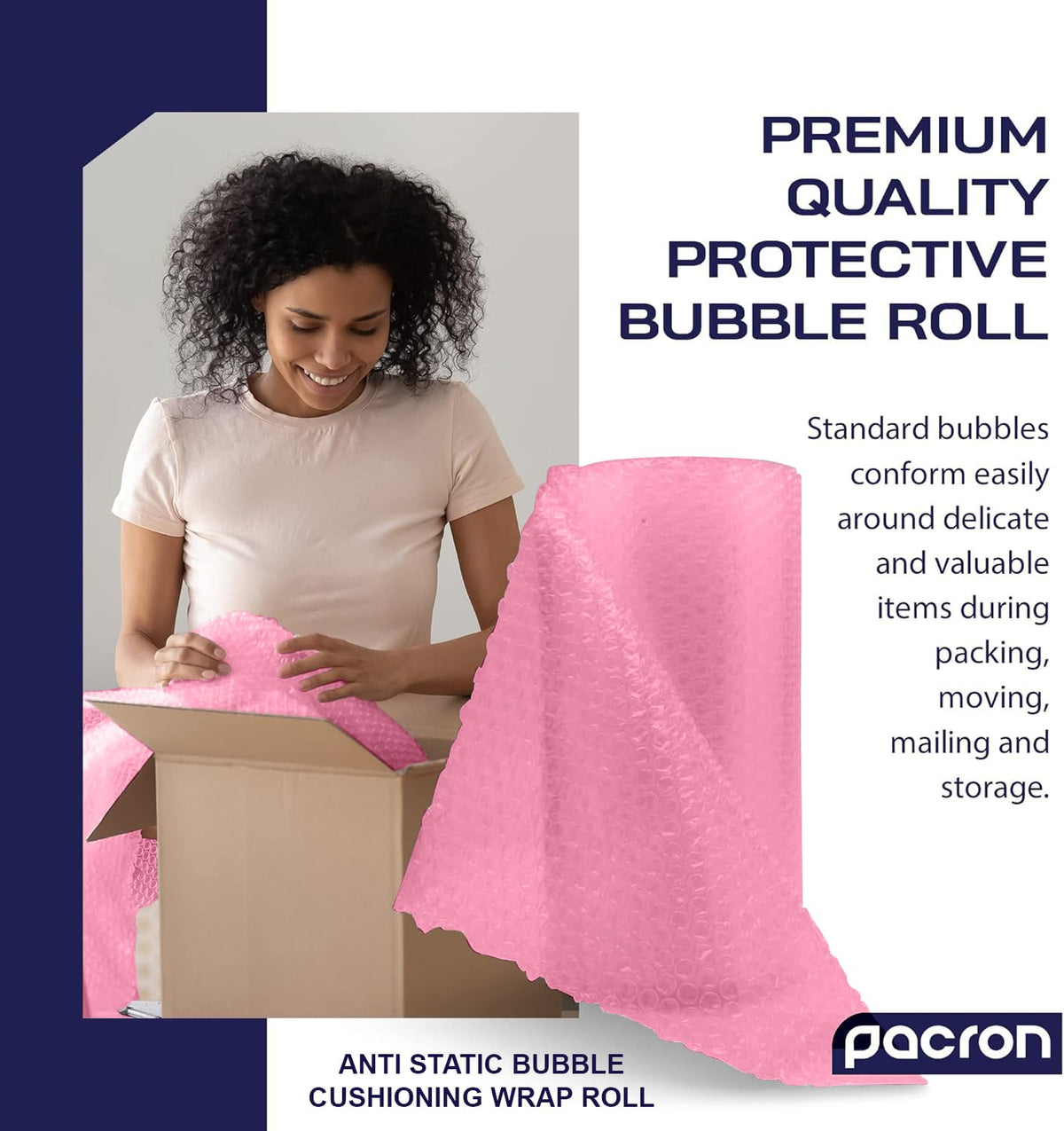 Anti-Static Bubble Roll Wrap 12" x 225', 2-Pack Perforated ESD Cushioning