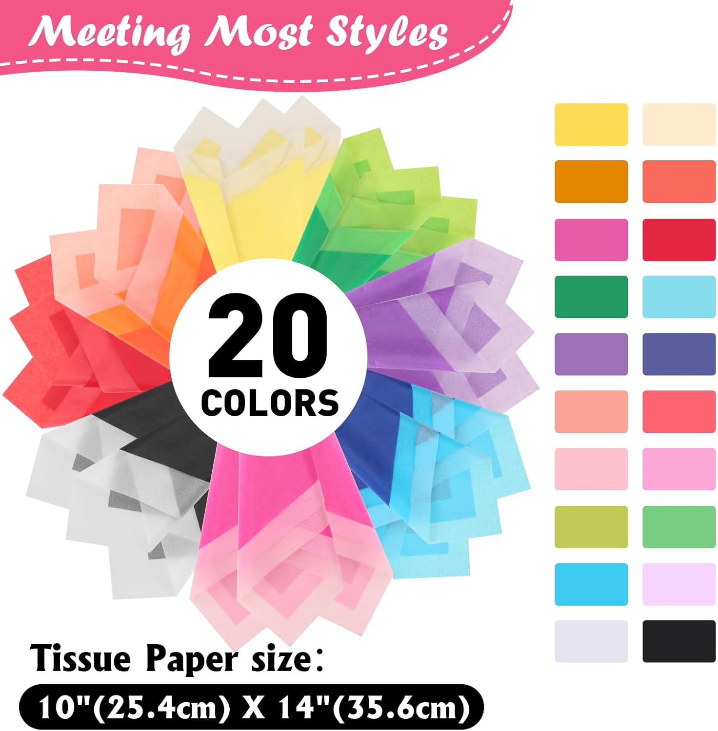400 Sheets Tissue Paper, 20 Colors 10" X 14" Tissue Papers for Gift Bags Birthday Party Flower Decoration, Colored