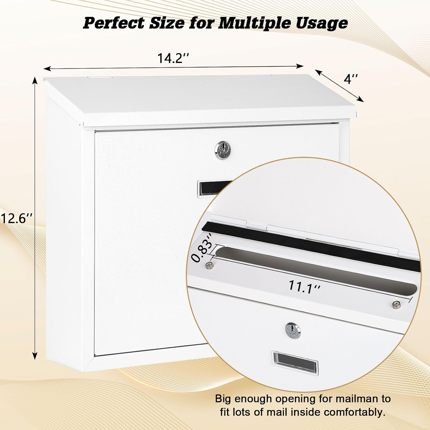 Mail Boxes with Key Lock,Locking Mailbox Wall Mounted,Security Metal Mailbox Drop Box, Modern Large Capacity,Steel