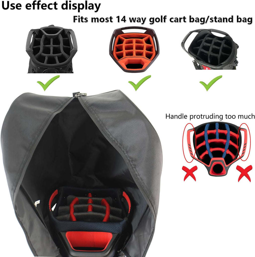 Golf Bag Cover rain Cover/Hood Nylon Waterproof dust Cover Fits Most Golf cart Bags Easy to use Collapsible and