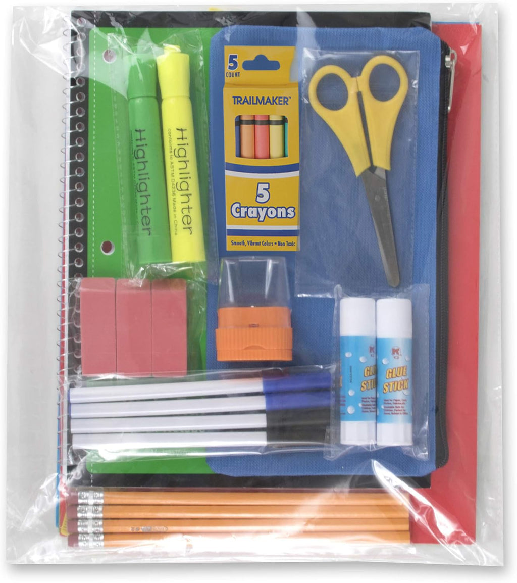 School Supplies Kit for Girls, Boys Back to School Supplies Bundle Pack 30 Piece School Supply Box Set for Kids