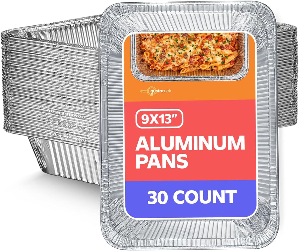 9x13 Inch Aluminum Foil Pans [30 Count] Half Size Deep