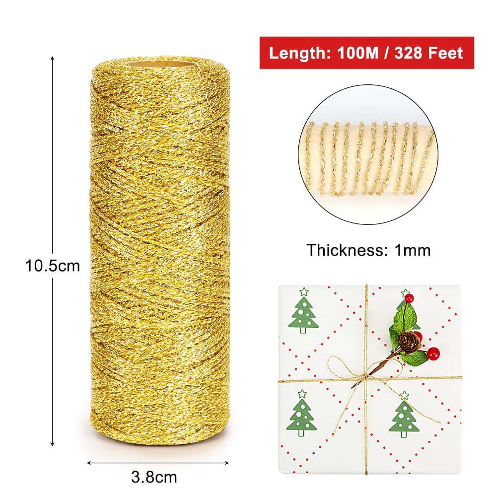 328ft 1mm Metallic Gold Twine for Gift Wrapping