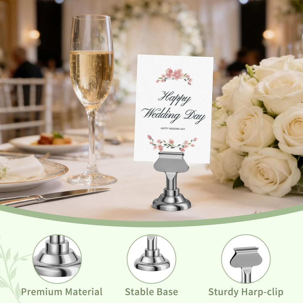 16PK Table Number Holders Place Card Holders 1.7 Inch Table Card Holders Steel Card Holders for Photos, Food Signs