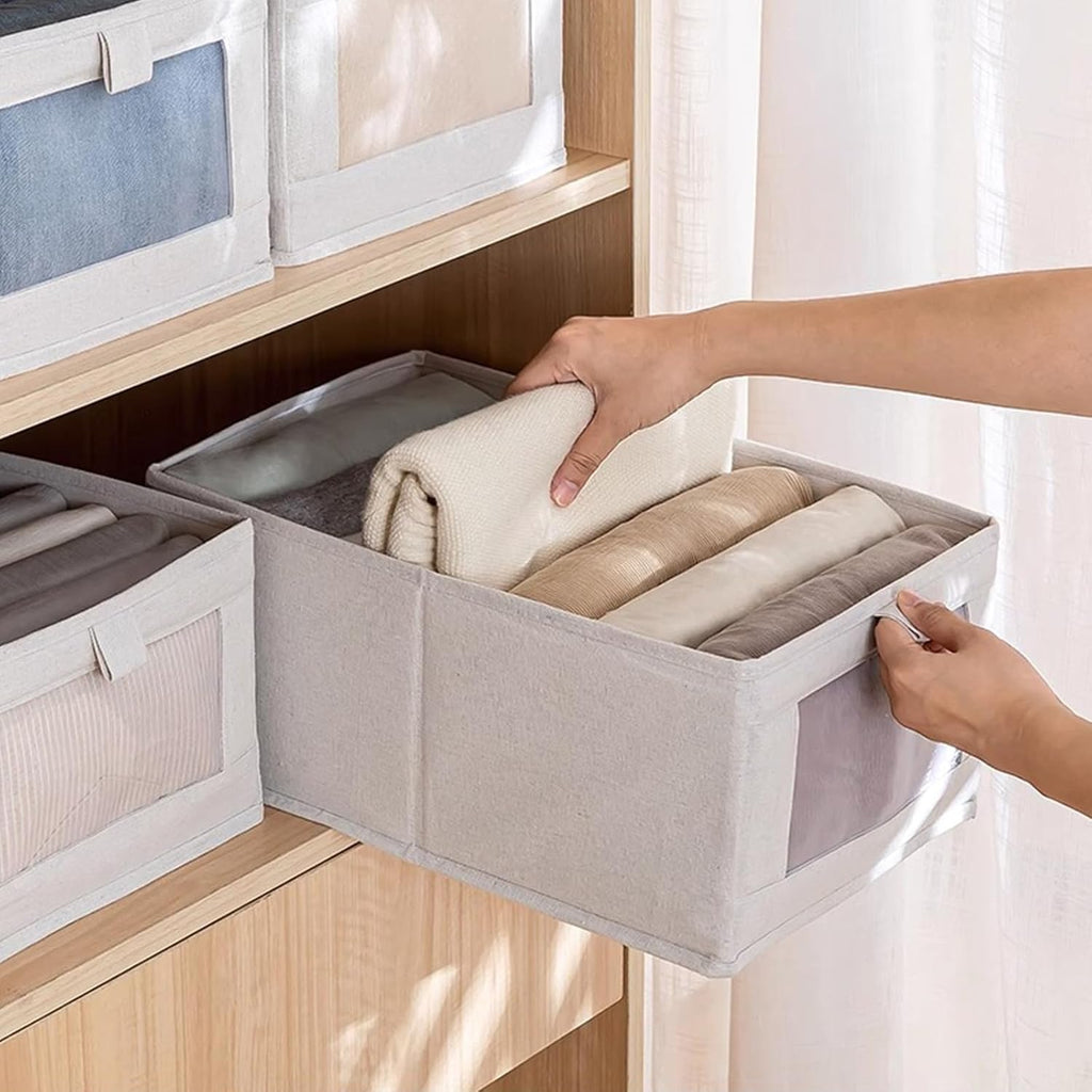 Linen Closet Organizers And Storage, 4 Pack Storage Bins Baskets for Organization Foldable Organizer with Clear