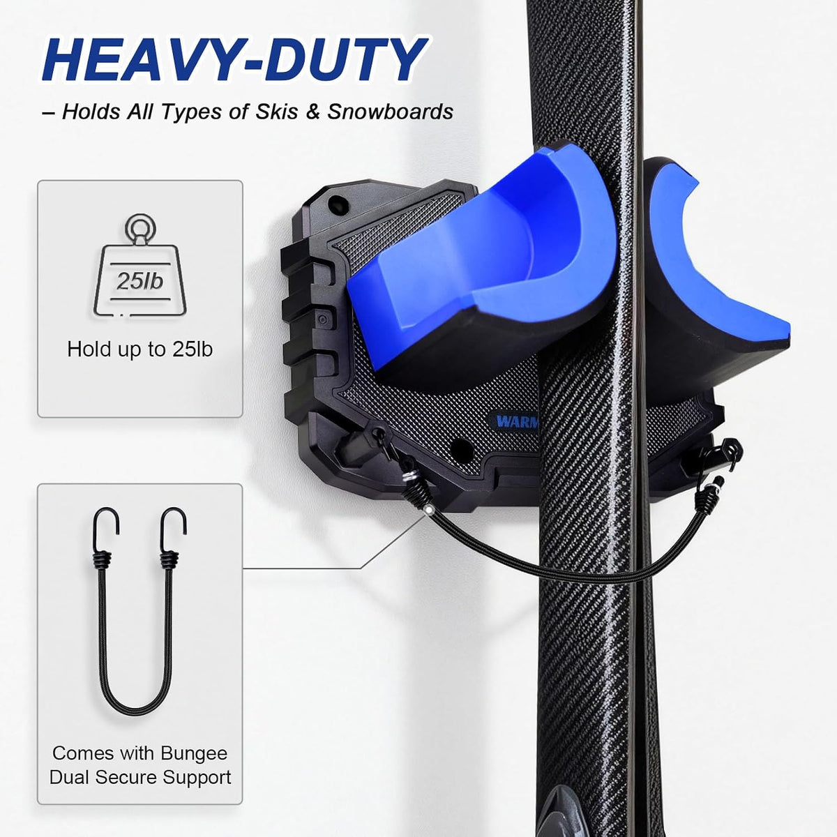 Ski & Snowboard Wall Mount, Fits Most Skis & Snowboards, Anti-Scratch & Non-Slip, Secure Hold Up to 25 lbs, Easy