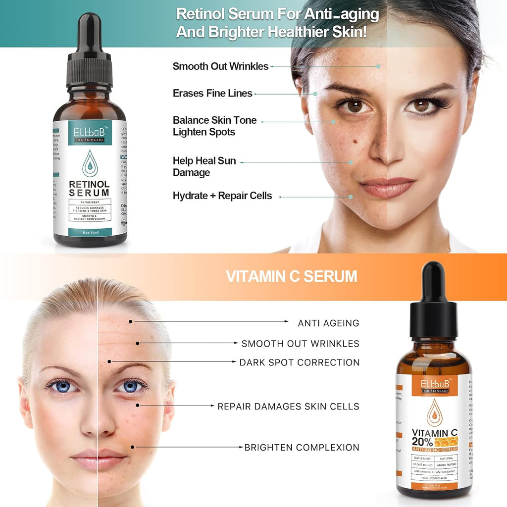 Day-Night Anti Aging Vitamin C Serum Retinol Serum For Face with Retinol & Amino Acids - Boost Skin Collagen,Hydrate