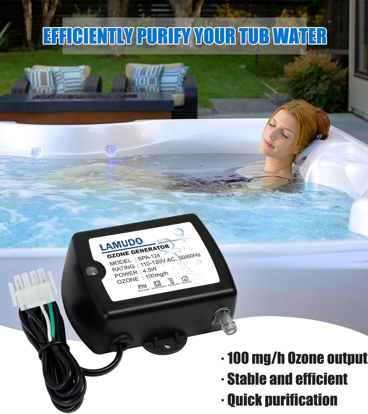 Ozone Generator with Injector Venturi for Hot Tubs and Swim SPA