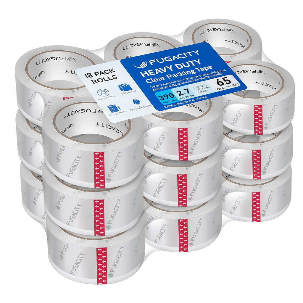 Heavy Duty Clear Packing Tape Refills (18 Rolls), Packaging Tape for Moving Sealing, Moving Supplies Shipping