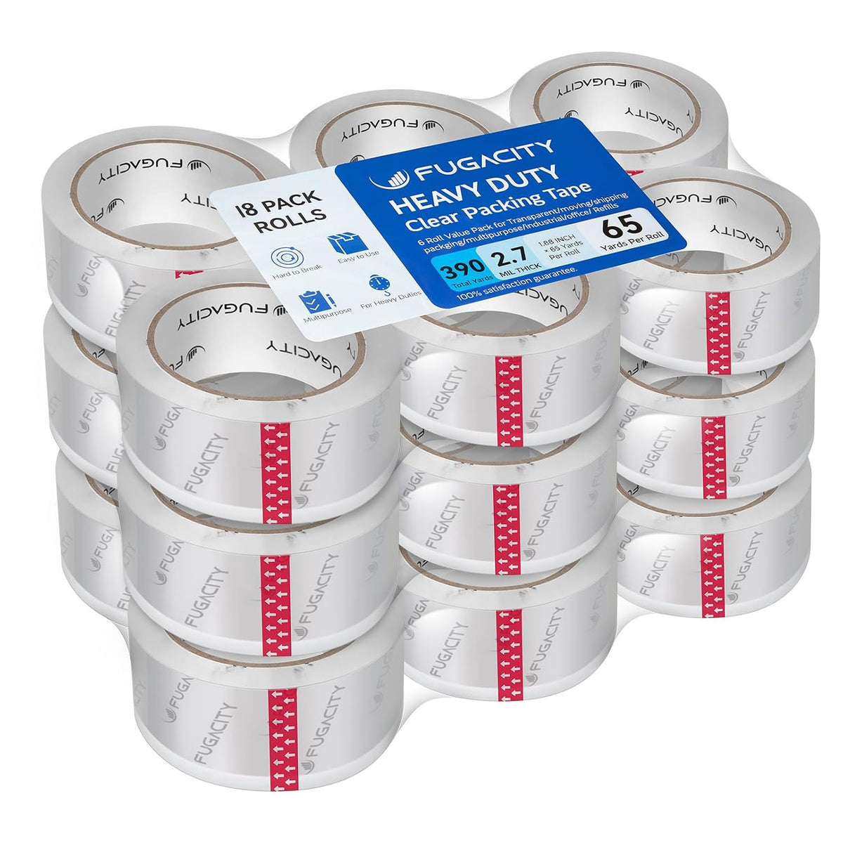 Heavy Duty Clear Packing Tape Refills (18 Rolls), Packaging Tape for Moving Sealing, Moving Supplies Shipping