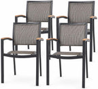 Aluminum Patio Dining Chairs Set of 4, Stackable Outdoor Armchairs