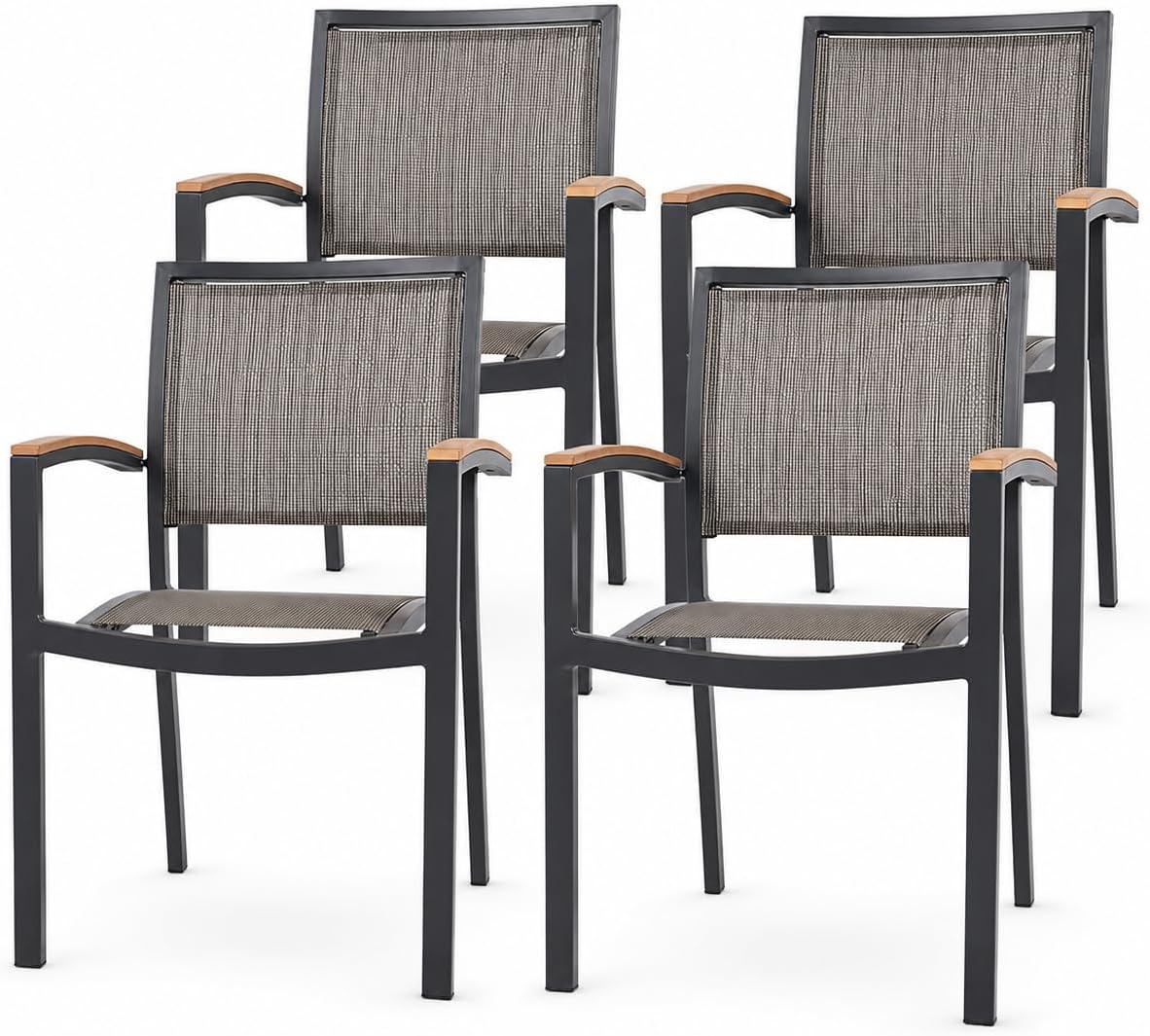 Aluminum Patio Dining Chairs Set of 4, Stackable Outdoor Armchairs