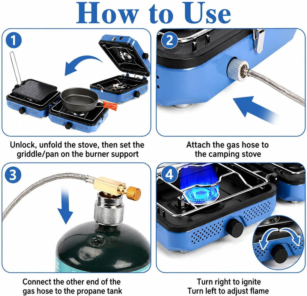 2 Burners Camping Stove with Windscreen for Camping,RV Essentials | 30,000 BTU Propane Camping Stove with Carry
