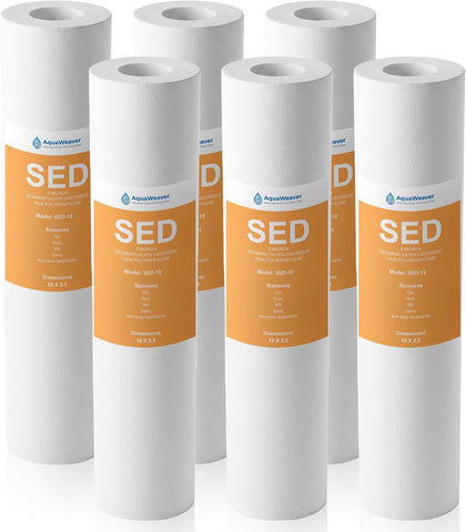 5 Micron 10" x 2.5" Sediment Water Filter Cartridge, 6 Pack | Whole House Water Filter Replacement, Compatible with