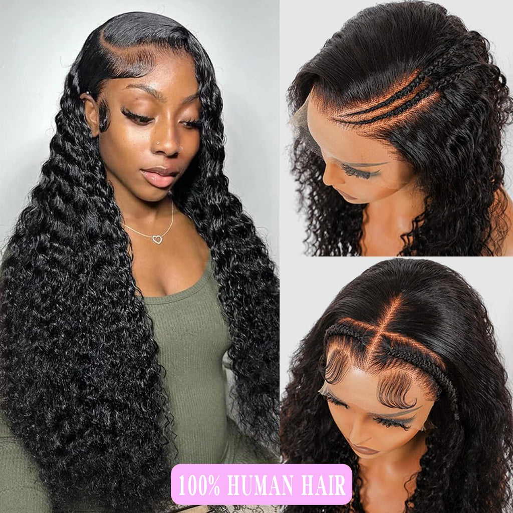 28 inch 13x6 Lace Front Wigs Human Hair Pre Plucked 200 Density Deep Wave Lace Front Wigs Human Hair HD Transparent