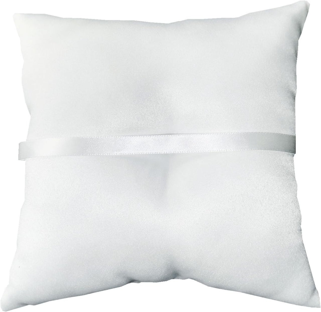 7.8" Satin Double Hearts Decoration Wedding Ring Bearer Pillow (White)