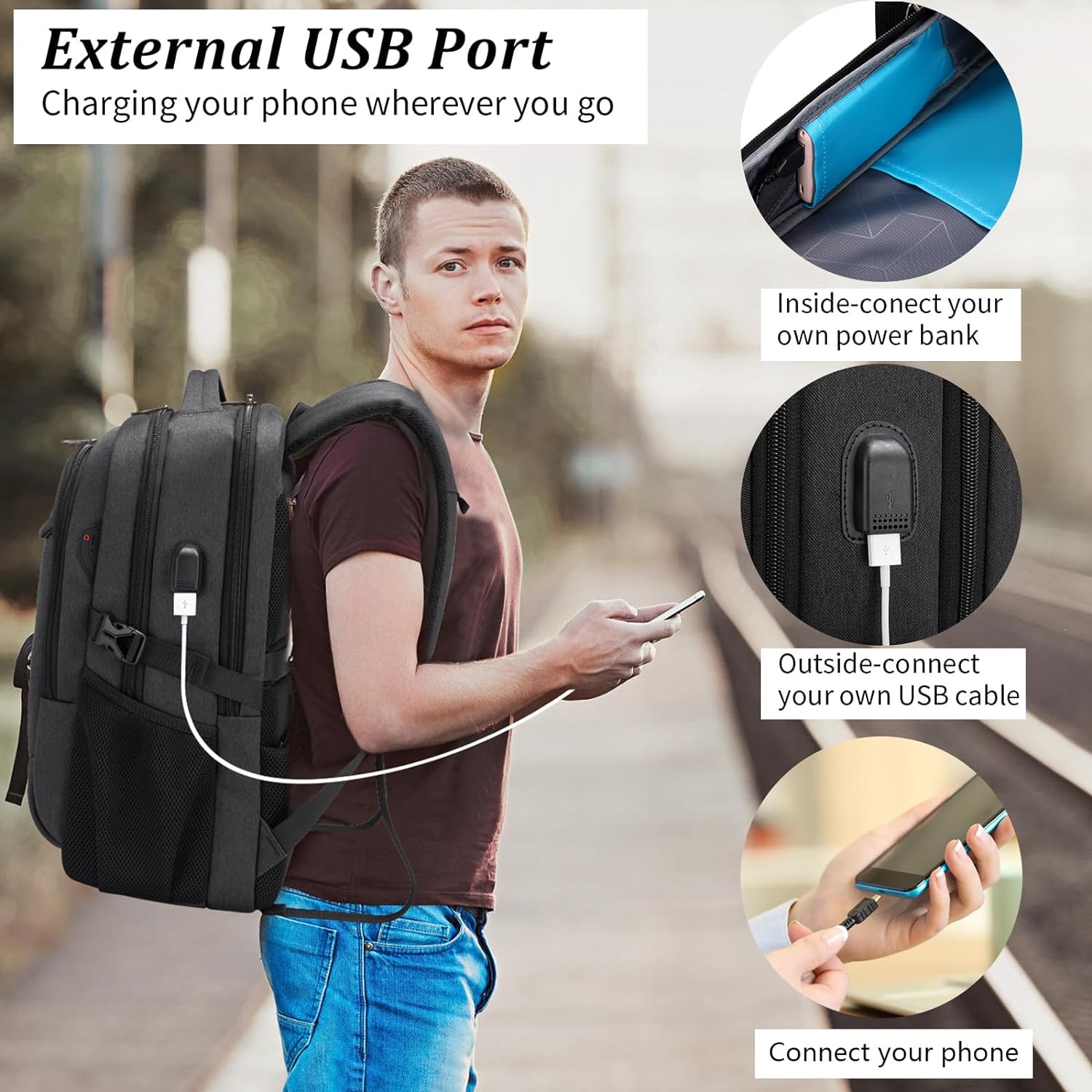 17 Inch Laptop Backpack for Travel Water Resistant College Backpack for Men/Women Laptop Bag with USB Charging