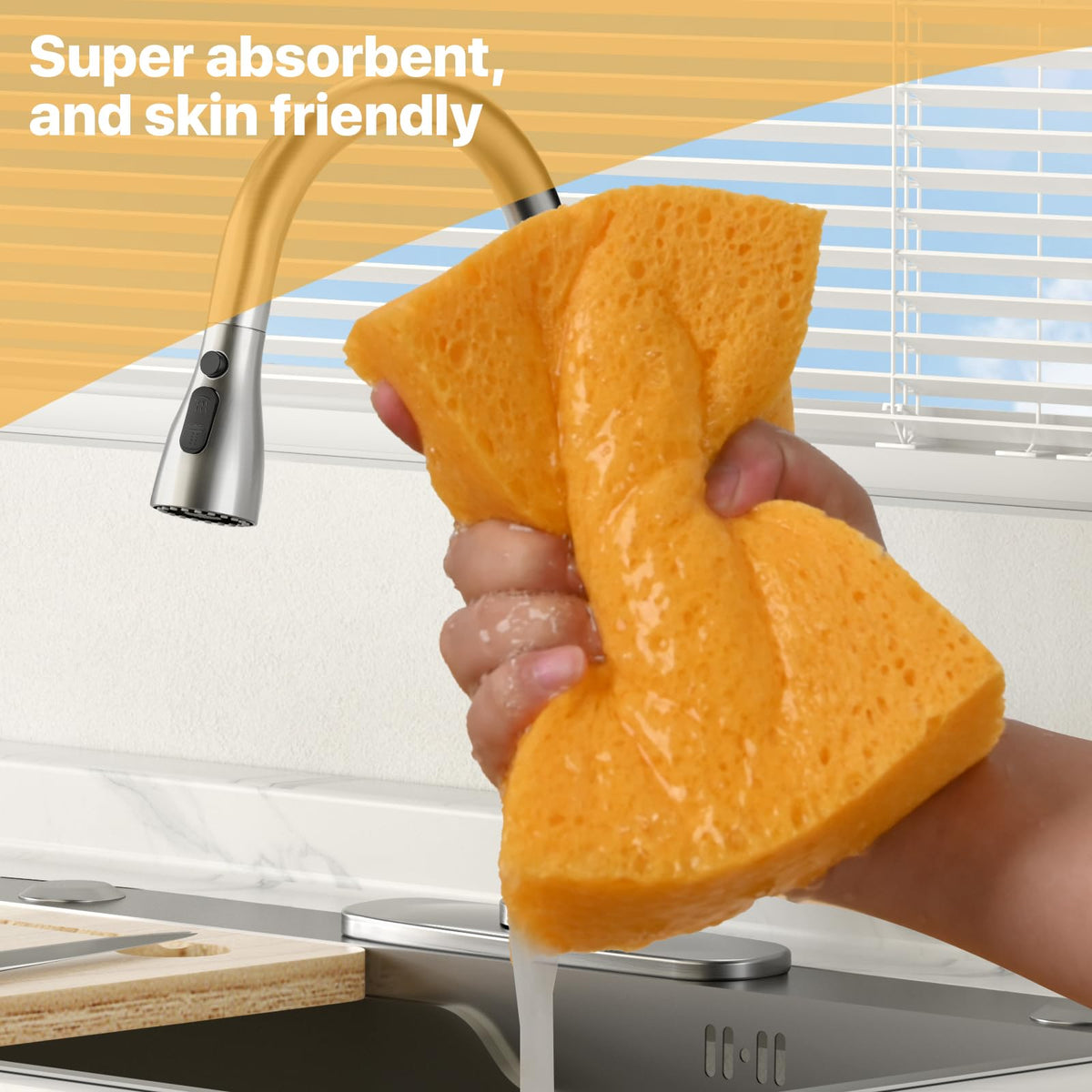 Large Natural Cellulose Sponge, Super Absorbent, 6 x 4 x 2 Inch (2 Pack)