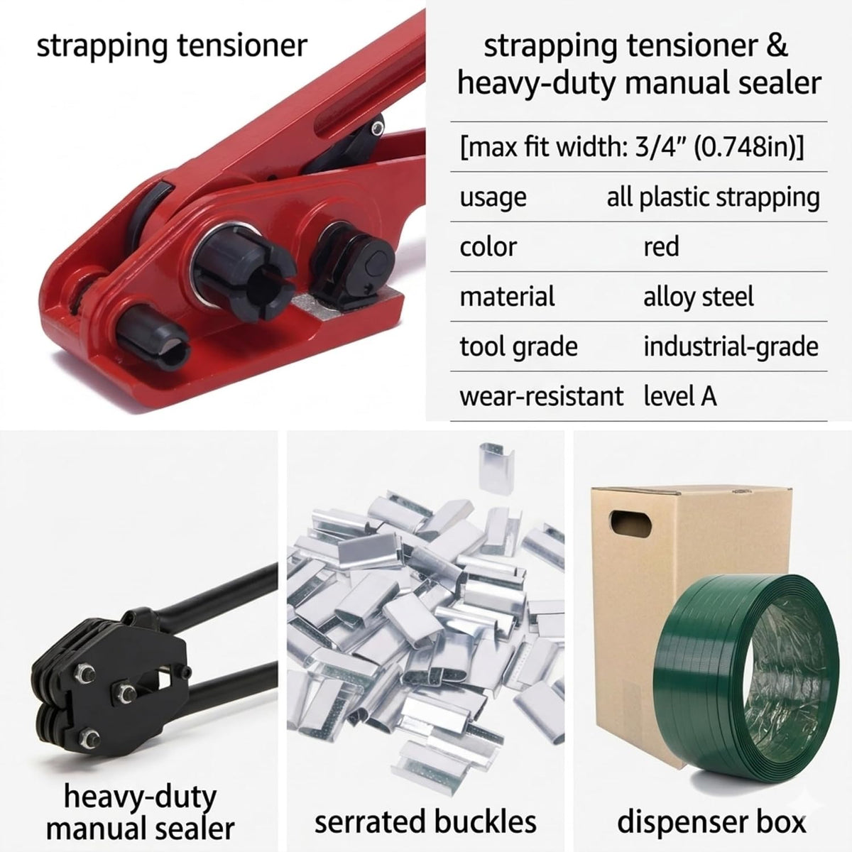 Poly Banding Strapping Kit with 1000ft PET Strap and 100 Buckles