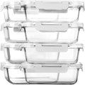 8 Pack,30 oz Glass Food Storage Containers with Lids, White