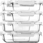 8 Pack,30 oz Glass Food Storage Containers with Lids, White