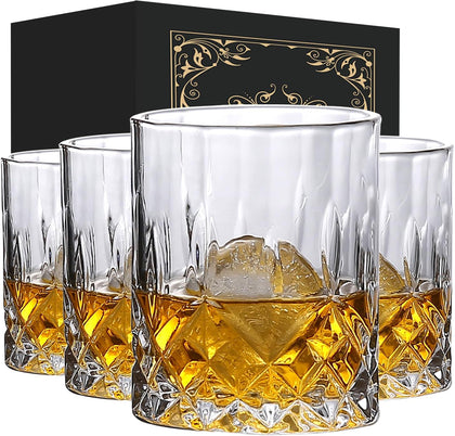 Whiskey Glasses Set of 4, Lead-Free Crystal Rocks glass, 10 Oz Old-Fashioned, Rum & Scotch Glasses, Frozen Crystal