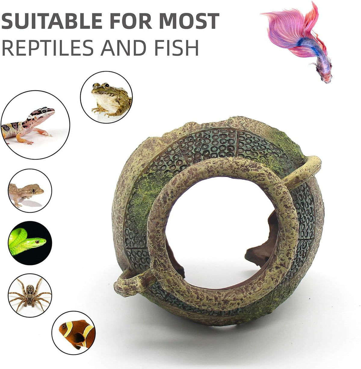 Aquarium Decor Ruins Leaning Vase Hideaway Cave, Betta Fish Tank Accessories for Goldfish, Shrimp, Conch, Cichlid
