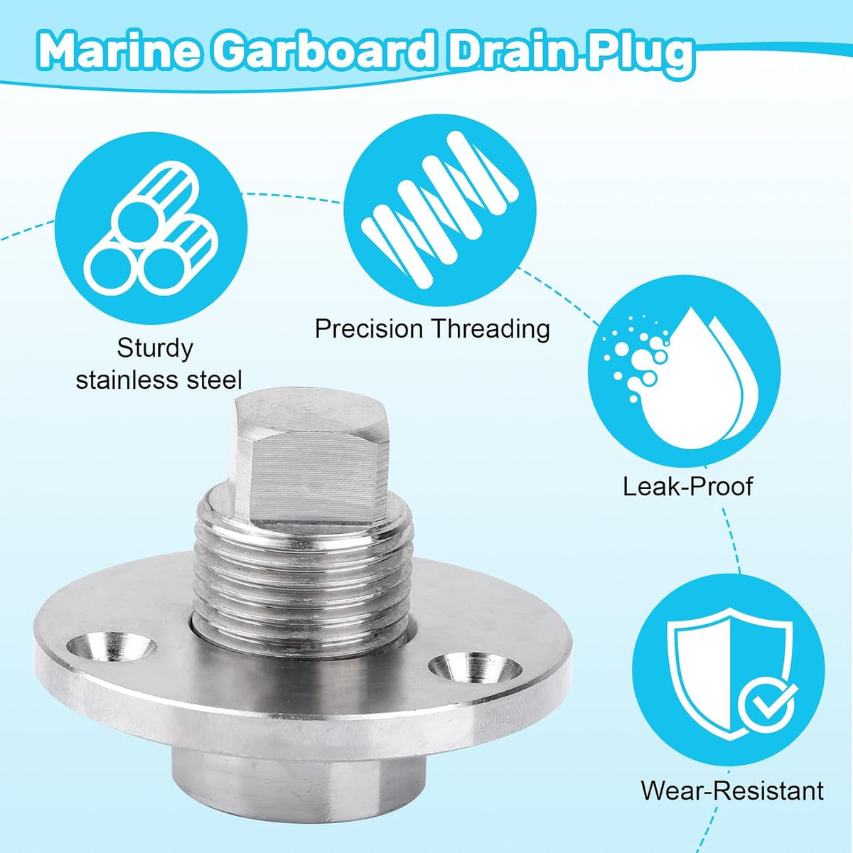 Stainless Steel Boat Drain Plug Kit, 1/2" Threaded, 2 Pack