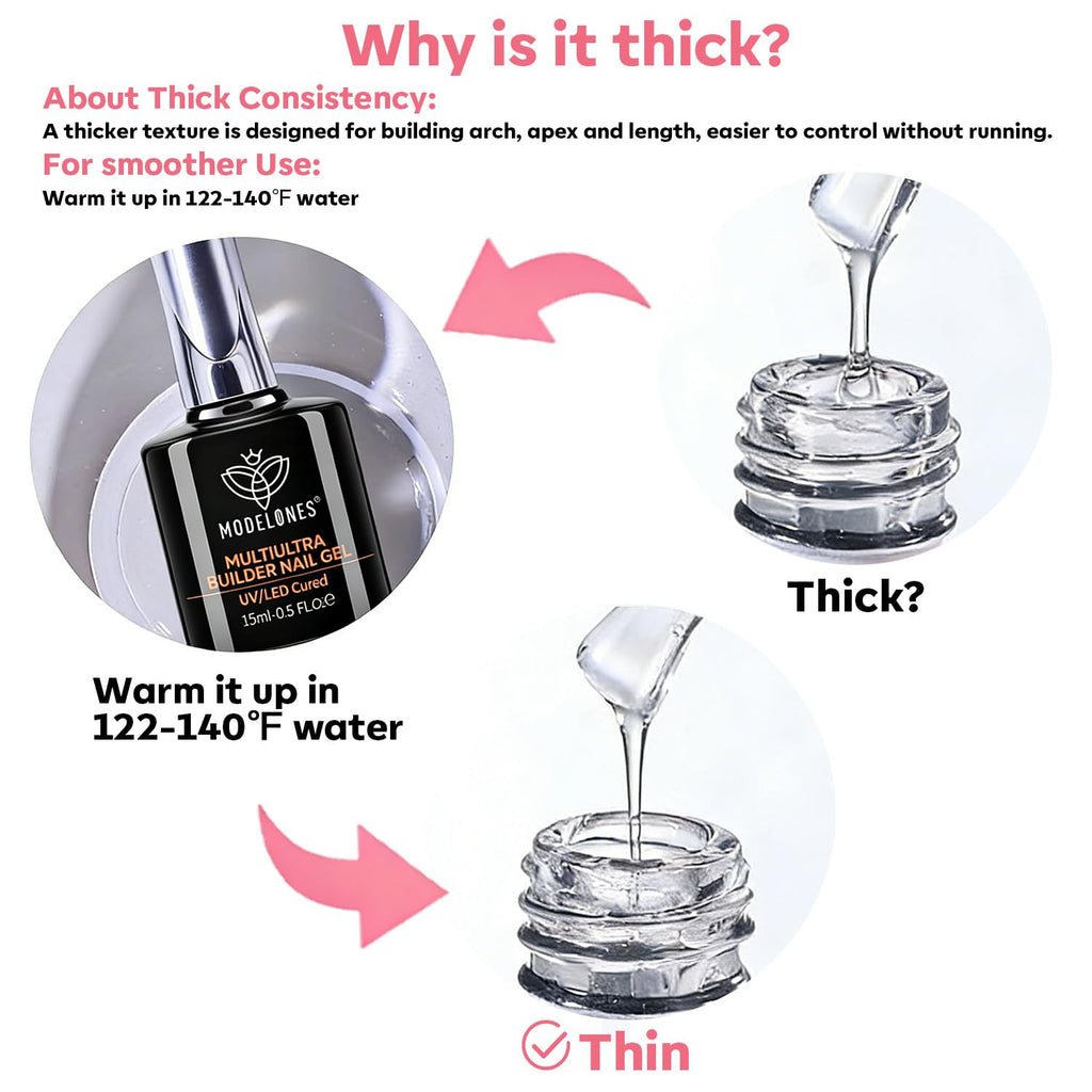 Builder Nail Gel, Ultra Clear Builder No Top Coat Needed | Glossy Jelly Finish, C-Curve Sculpting, 9-in-One LED Lamp