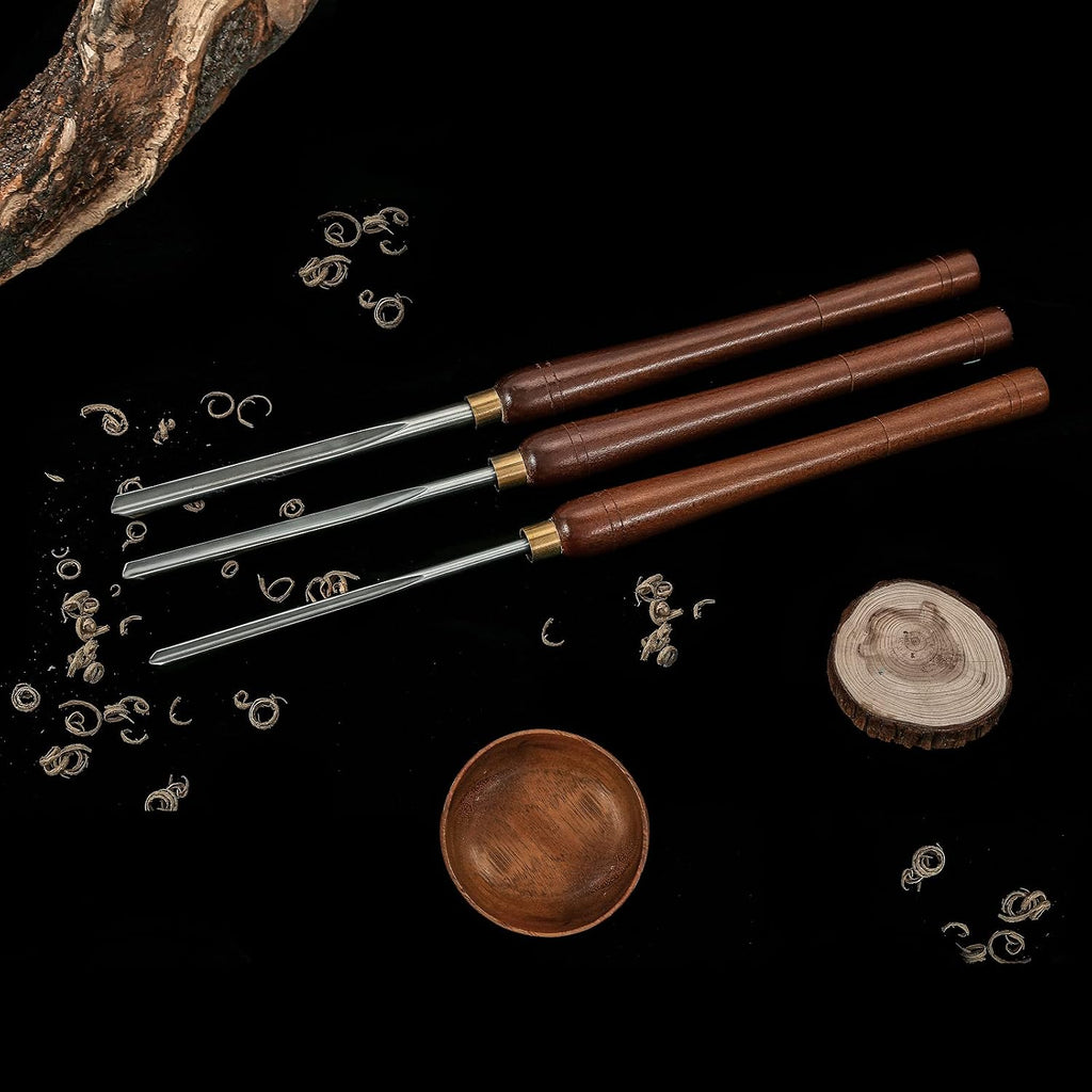 Woodturning Bowl Gouge Set, 3 Pieces 22.5” Wood Lathe Bowl Turning Tools, 1/4 Flute, 3/8 Flute, and 1/2 Flute, with