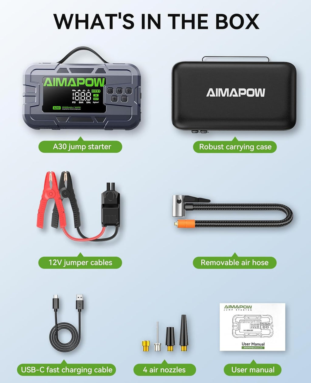 Car Battery Jump Starter with Air Compressor 8000A 160PSI, Jump Starter Portable (All Gas/12L Diesel), 12V Car Jump