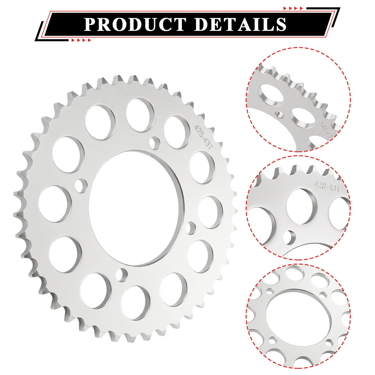 ZHEBEIMU 43Tooth Rear Sprocket 428 Chain 4 Hole Bore