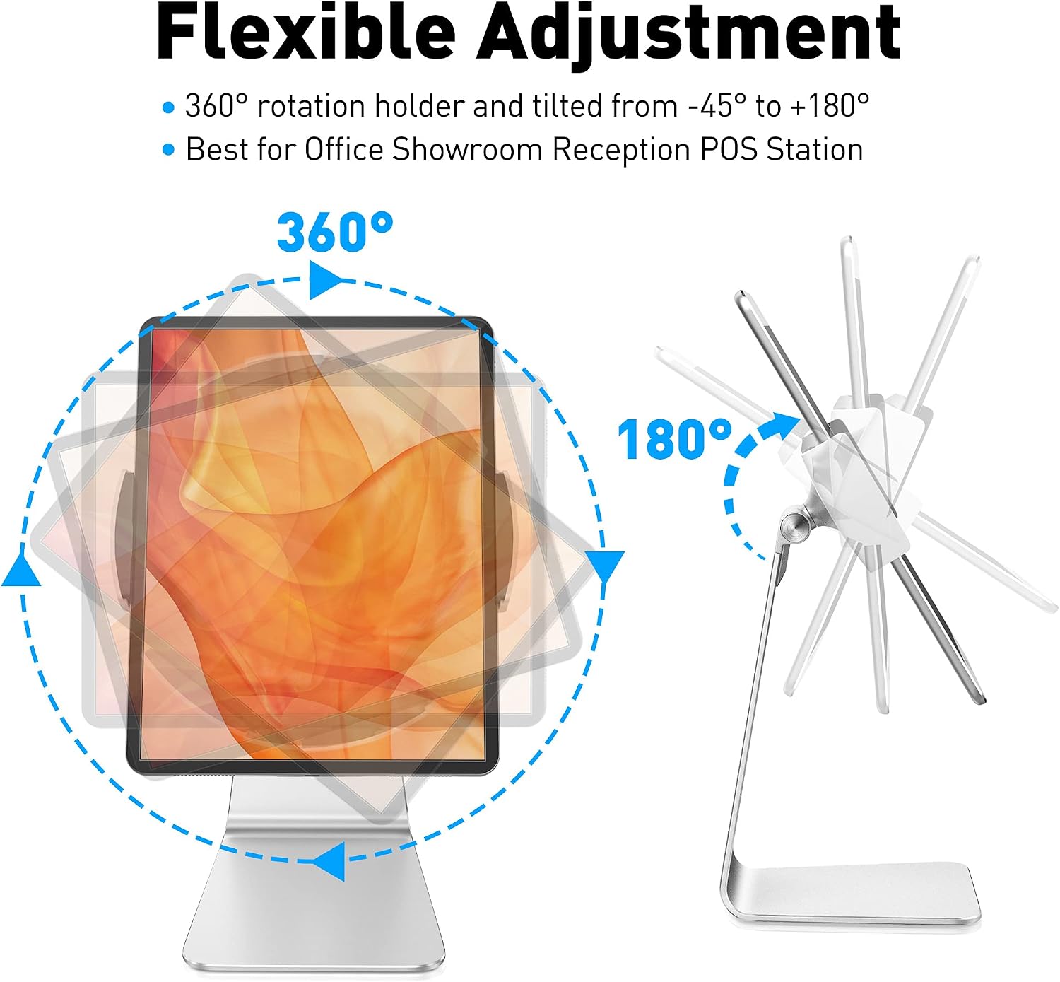 Elegant Tablet Stand, Aluminum iPad Stand Holder, Desktop Kiosk POS Stands for 7-15.6 inch iPad/Portable Monitor