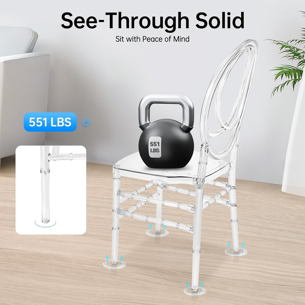 Clear Acrylic Chiavari Chairs, 4 of Modern Transparent Dining Chairs Set High-Back Stackable Crystal Dining Chairs