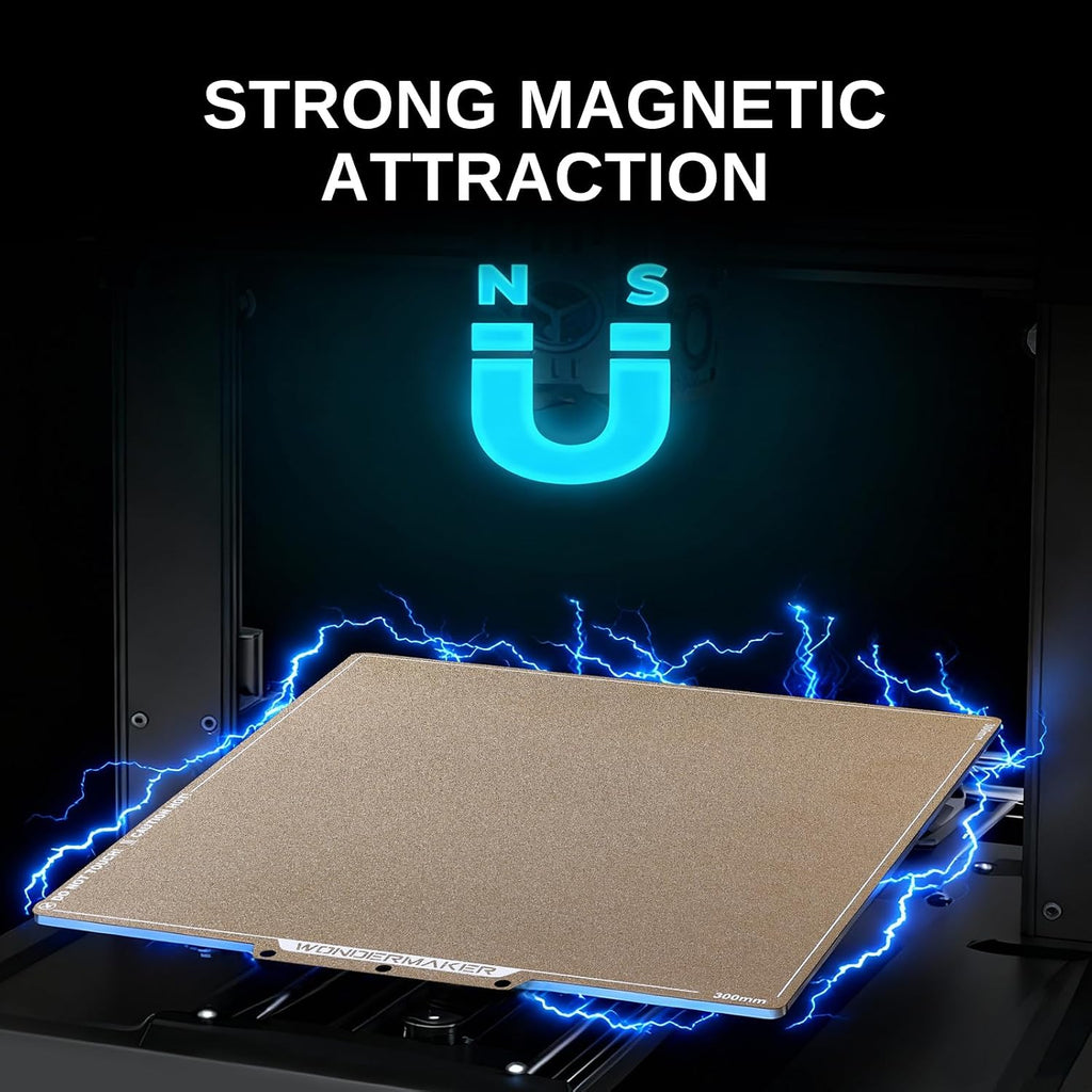 x WonderMaker ZR Double Sided PEI Spring Steel 300×300mm Build Plate, Textured PEI Magnetic Flexible Heated Bed, High