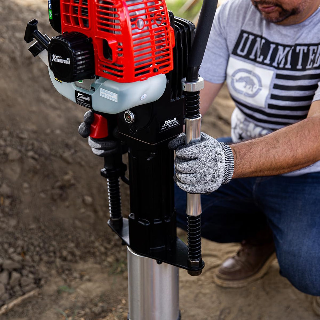 52cc Gas Fence Post Driver, Heavy-Duty 2-Stroke Gasoline T-Post Driver with Carrying Case, Portable Pile Driver for