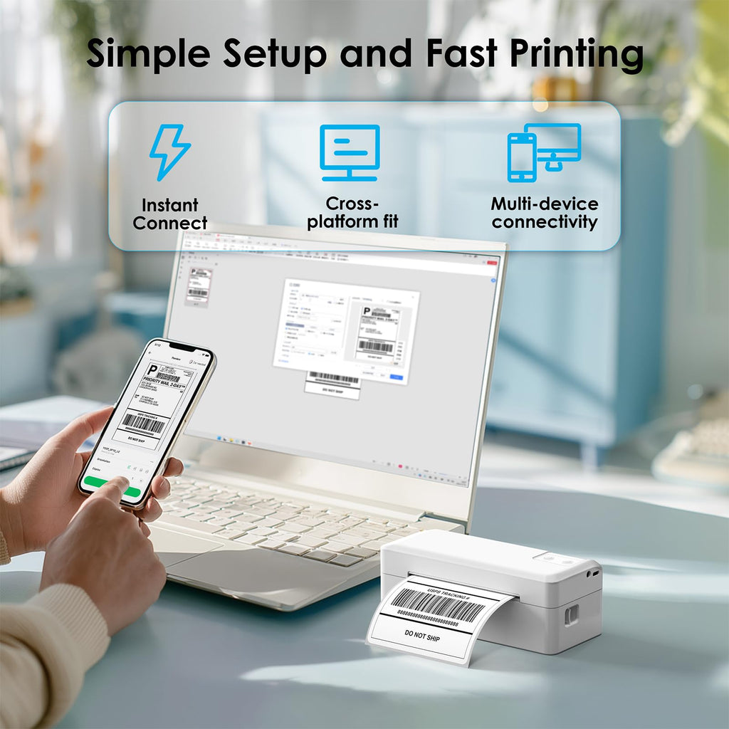 Shipping Thermal Label Printer, 4x6 Portable Label Printer, White