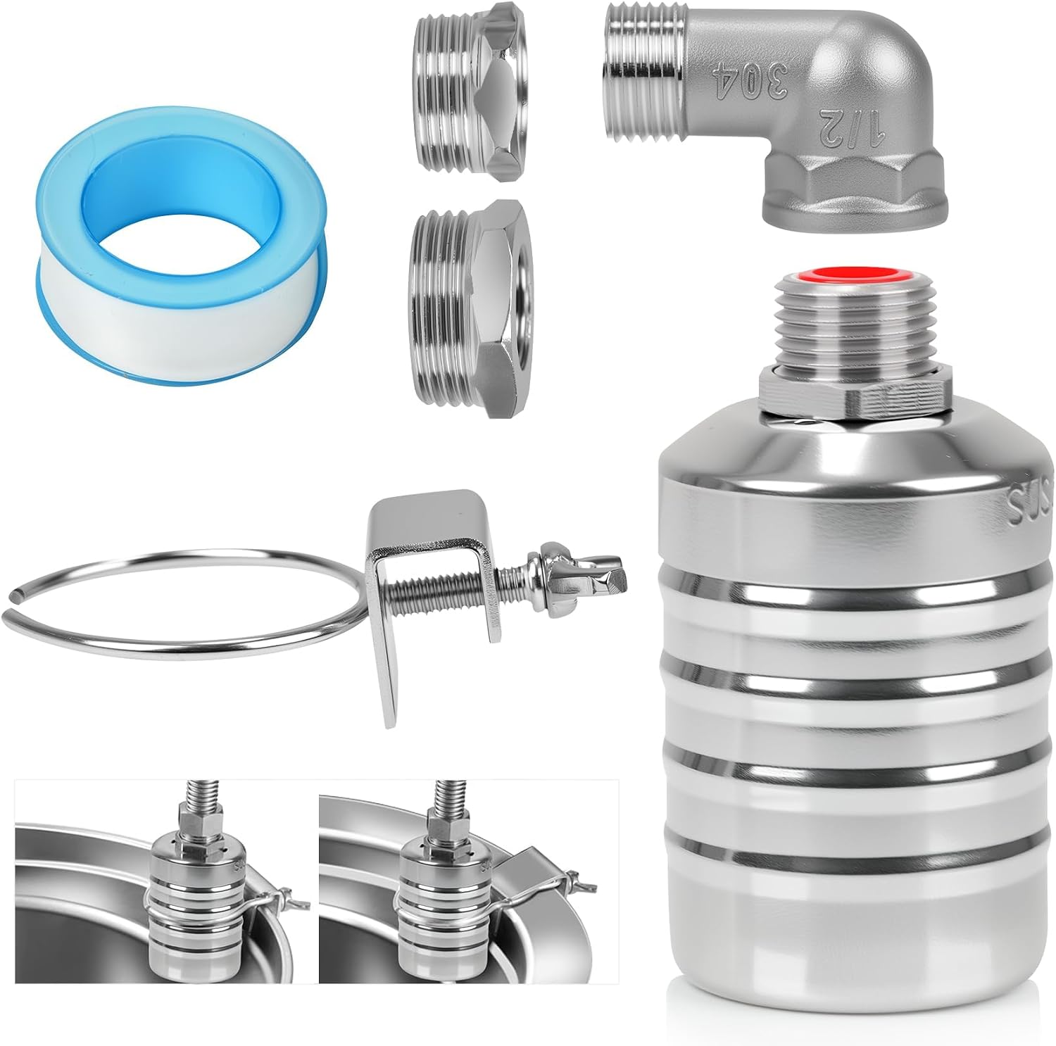 304 Stainless Steel Float Valve with 1/2", 3/4" & 1" Adapters – Fully Automatic Water Level Controller for Water