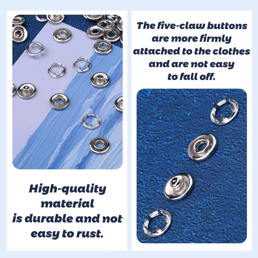 150 Sets Snap Button, 9.5mm Metal Silver Snaps Buttons for Crafting